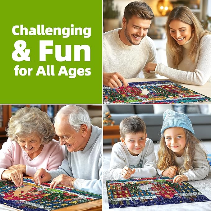 Christmas Winter Jigsaw Puzzles for Adults 1000 Pieces Beautiful Snow City Scene Landscape Puzzles with Letters on Back Challenging Holiday Family Puzzle Games Gifts for Women Men Seniors