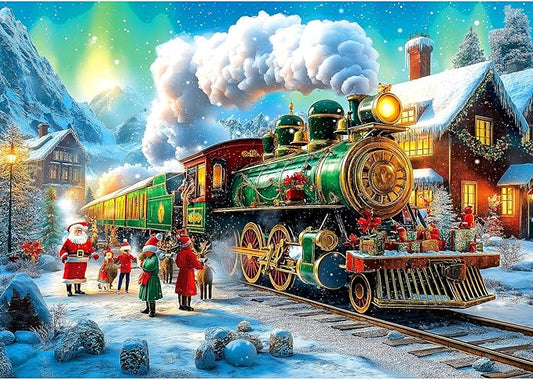 Christmas Puzzles for Adults 1000 Pieces Winter Train Town Jigsaw Puzzles for Adult Puzzles 1000 Pieces with Letters on Back Challenging Holiday Family Puzzle Gifts for Women Men Seniors