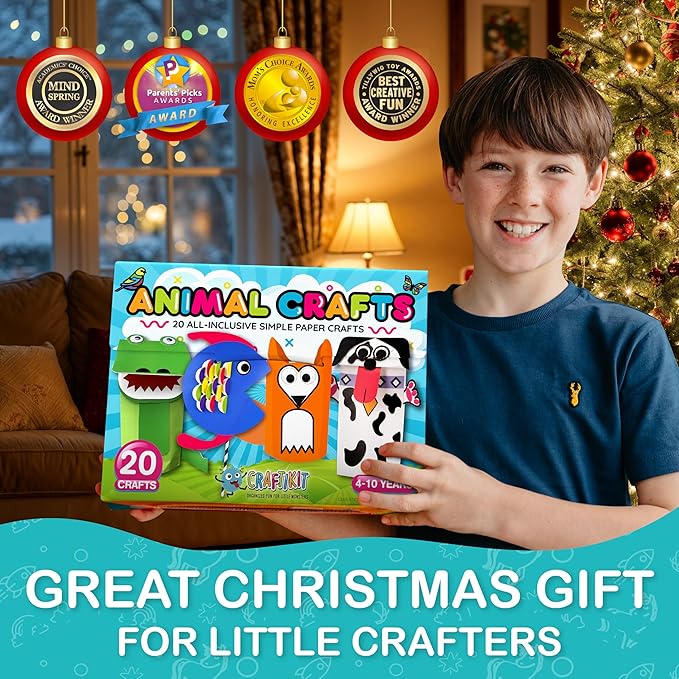 Craftikit® 20 Award-Winning Animal Toddler Arts and Crafts for Kids Ages 3-10 Years, All-Inclusive Animal Craft Kits, Fun Toddler Craft Box for Girls, Boys in Preschool