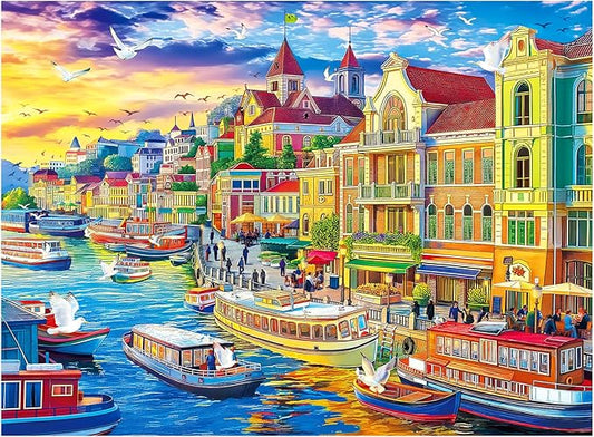 ALL4JIG Harbor City Fun Jigsaw Puzzles for Adults and Kids, 500 Pieces, 19" x 14", Christmas Secret Santa Gift, White Elephant Gifts, Number Partitioned for Easy Solving
