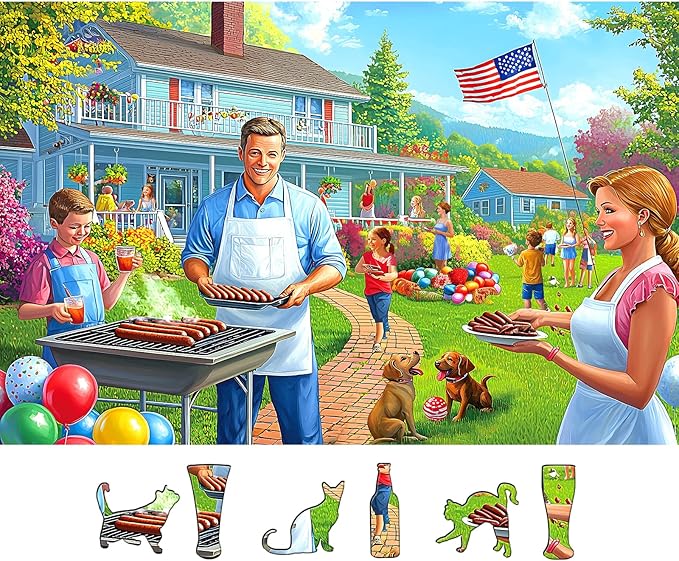 Backyard Barbecue Party 500 Piece Jigsaw Puzzle for Adults with A-F Letters on Back Fun Family Challenge Seniors Puzzle for Game Night Gifts Home Decor (23"×15")