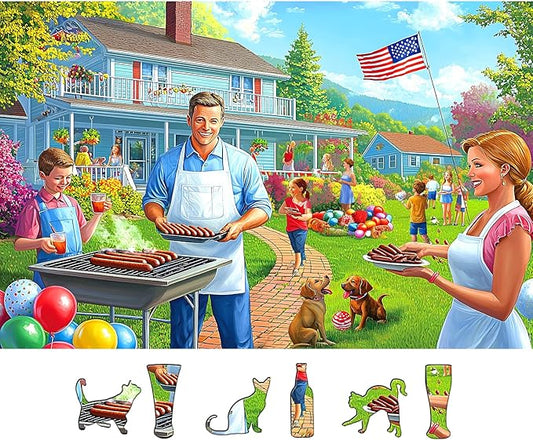 Backyard Barbecue Party 500 Piece Jigsaw Puzzle for Adults with A-F Letters on Back Fun Family Challenge Seniors Puzzle for Game Night Gifts Home Decor (23"×15")