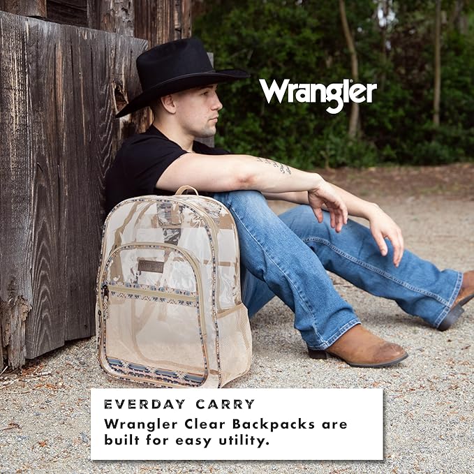 Wrangler Clear Backpack for Girls- Water Resistant Clear Bookbag, Plastic See Through Backpack for Stadium Events and School