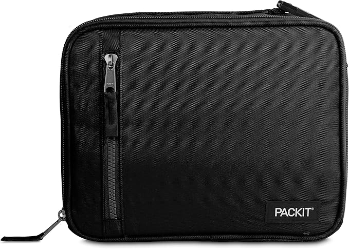 PackIt Freezable Classic Lunch Box, Black, Built with EcoFreeze® Technology, Collapsible, Reusable, Zip Closure With Zip Front Pocket and Buckle Handle, Designed for Fresh Lunches