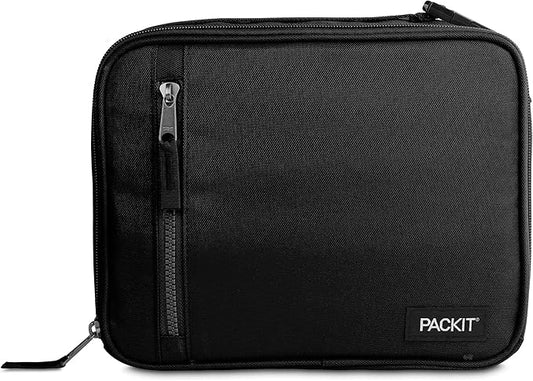 PackIt Freezable Classic Lunch Box, Black, Built with EcoFreeze® Technology, Collapsible, Reusable, Zip Closure With Zip Front Pocket and Buckle Handle, Designed for Fresh Lunches