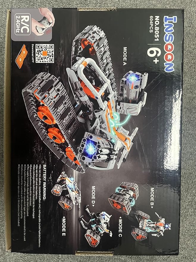 5-in-1 Building Toys with LED Light, APP & Remote Control Building Block Set, 604 PCS RC Tech Rechargeable Tank Robot Sleigh Tracked Racer Toy, Gift for Kids Boys Girls Ages 6 7 8 9 10 11 12+