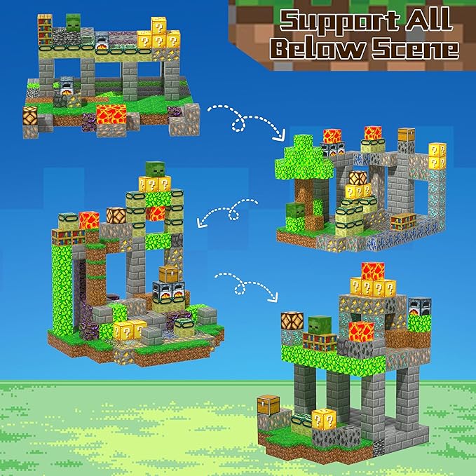 180PCS Magnetic Building Blocks for Kids - Mine World Magnetic Blocks Build My World Pixel Magnet Block Sets, STEM Sensory Magnet Cubes Building Toys for Girls Boys Ages 3 4 5 6 7 8-12 Birthday Gift