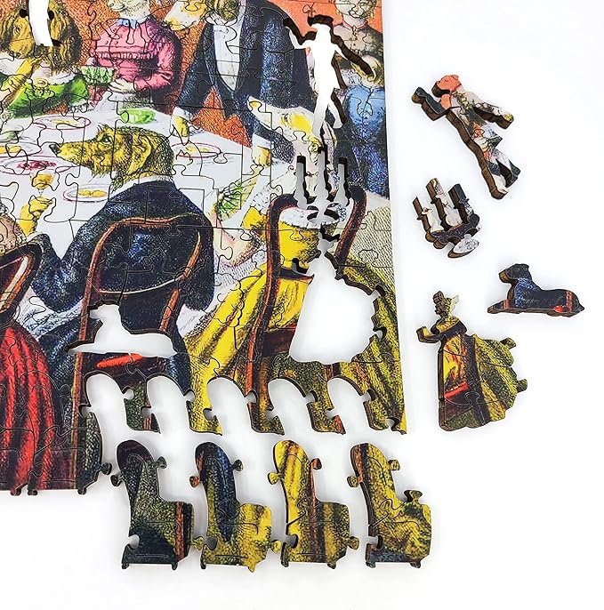 Wooden Jigsaw Рuzzle for Adults - Uniquely Shaped Pieces - Made in The USA by FoxSmartBox - 365 Pieces - The Dogs Dinner Party