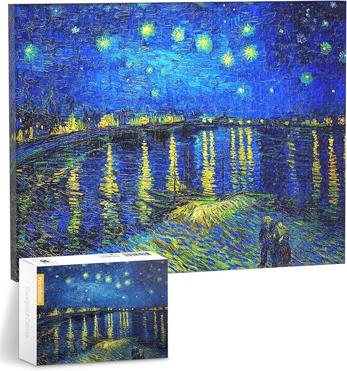 PieceRelax Puzzle Canvas Wall Art 366 Plastic Pieces for Adults - Vincent Van Gogh - Starry Night Over The Rhone - Unique Gift & Home Décor with Jigsaw Puzzle Artwork for Living Room Bedroom [HN1430]