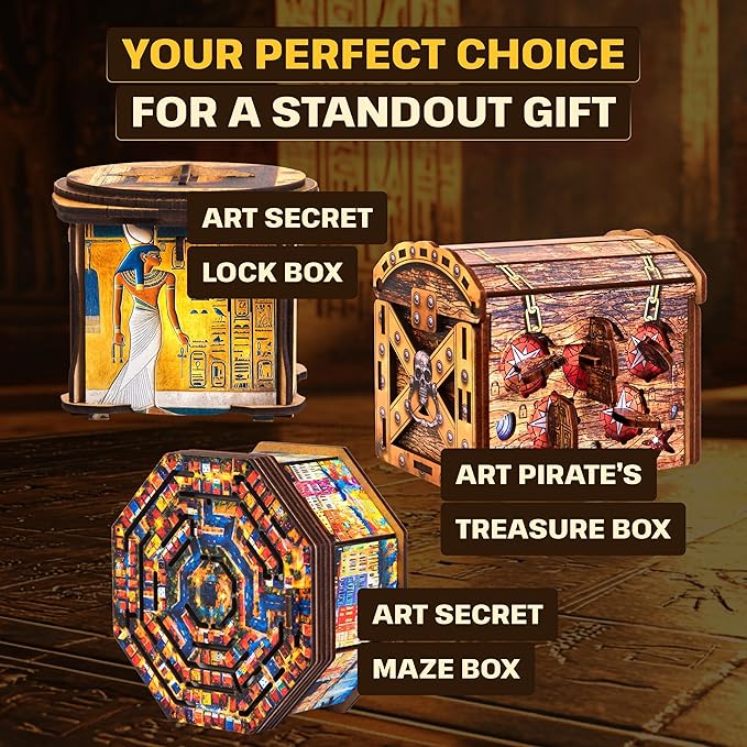 ESC WELT Secret Art Lock Box - Creative Gift Box with Printed Design - 3D Wooden Puzzle Box with Lock Mechanism - Gift Box for Money, Vouchers, Gift Cards - Unique Gift for Teens and Adults