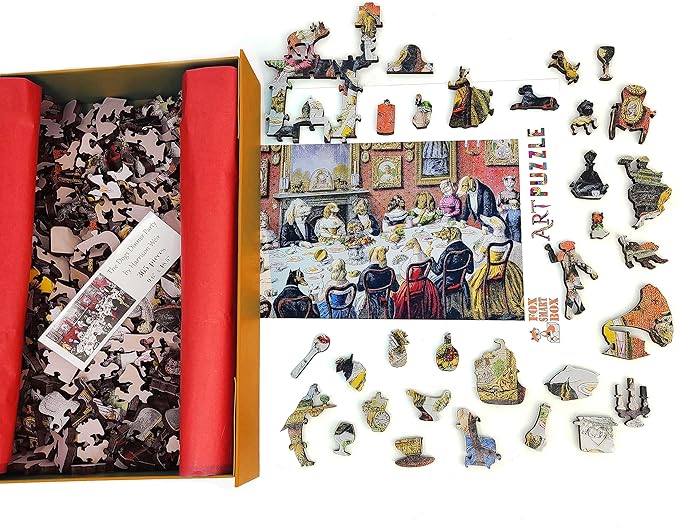 Wooden Jigsaw Рuzzle for Adults - Uniquely Shaped Pieces - Made in The USA by FoxSmartBox - 365 Pieces - The Dogs Dinner Party