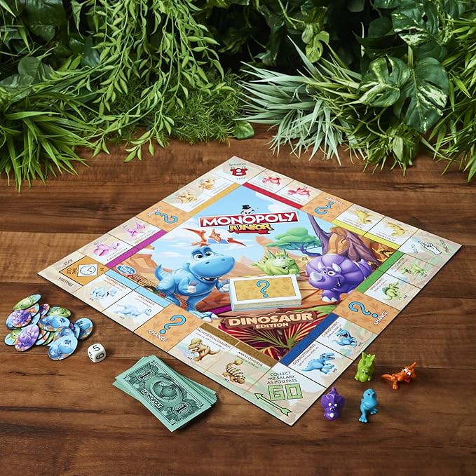 Hasbro Gaming Monopoly Junior Dinosaur Edition Game | Kids Board Games with Dino-Themed Toy Tokens | 2-4 Players for Boys & Girls | Ages 5+ (Amazon Exclusive)