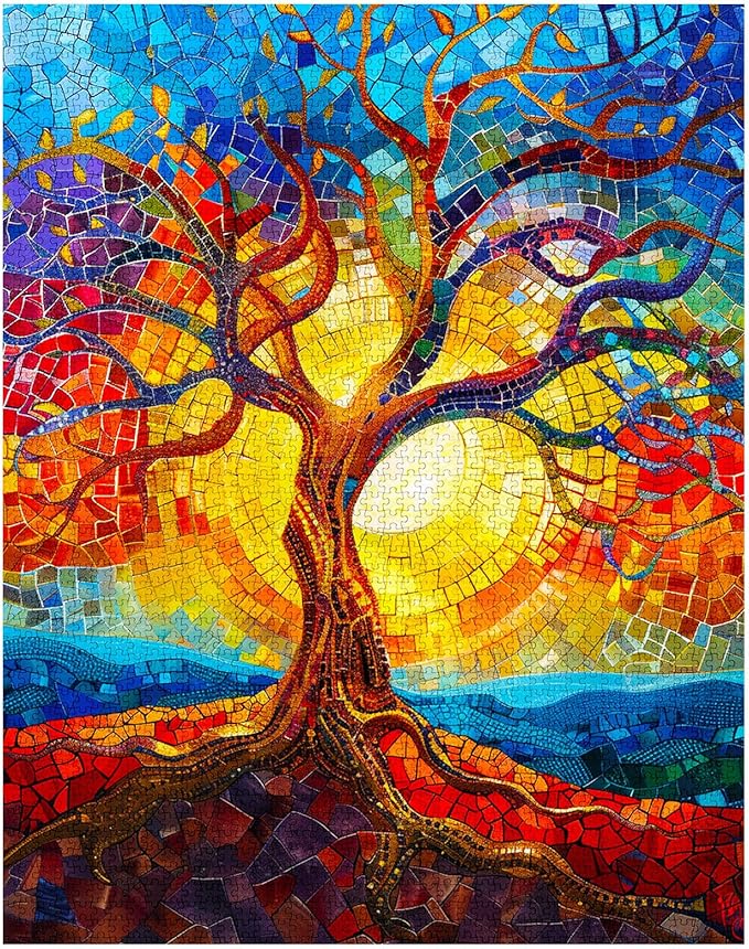 1000 Piece Jigsaw Puzzles for Adults, Charming Tree of Life Jigsaw Puzzles， Stained Mosaic Style Colorful Tree Puzzle，Challenging Family Activity Perfect for Game Nights，Puzzle Wall Art Decor