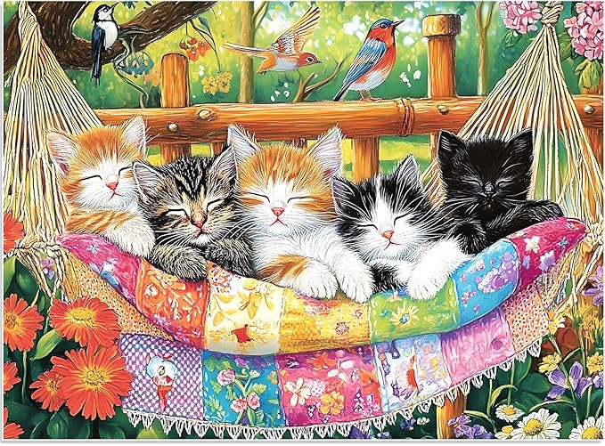 300 Piece Puzzle for Adults, Cat Birds Flower Puzzle for Adults Kids Seniors, Large Piece Animals Puzzles for Kids Ages 8-10 10-12, Challenging Puzzles Perfect for Game Nights, 20.5 * 15 in