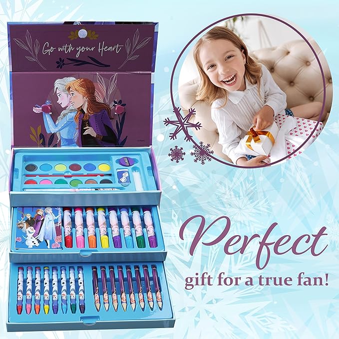 Disney Colored Pencils Art Supplies Kids Set Coloring Stationery Girls Drawing Pencils Supplies Travel Case with Crayons Arts and Crafts for Kids 4-12 (Multicolor Frozen)
