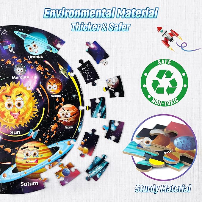 SYNARRY Solar System Floor Puzzles for Kids Ages 4-8, Large 70 Piece Jigsaw Puzzles for Kids Ages 4-6, Space Planet Astronaut Toys Gifts Puzzles for 3-5 5-7 8-10 Years Old Toddlers Boys Girls Children