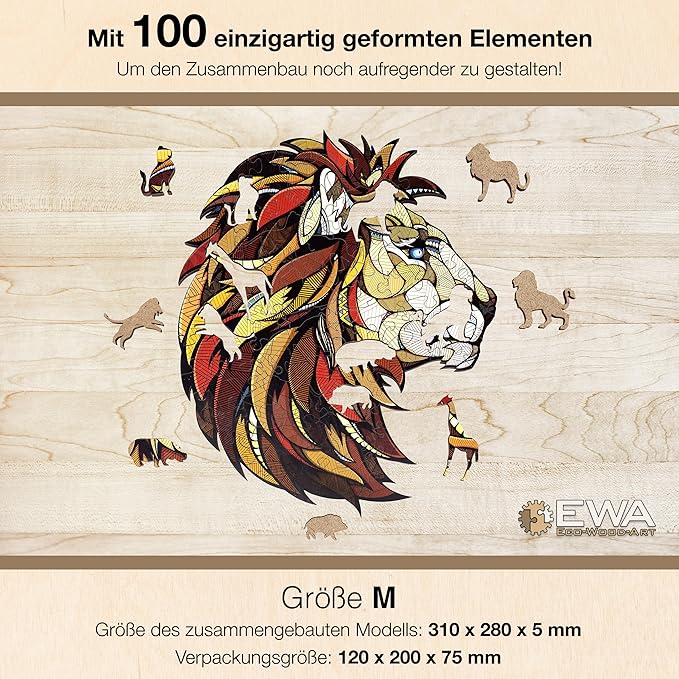 EWA Home Décor – Lion Medium 100 Pieces – Wooden Jigsaw Puzzle for Adults – Perfect for Artistic Home Decoration and Mindful Relaxation