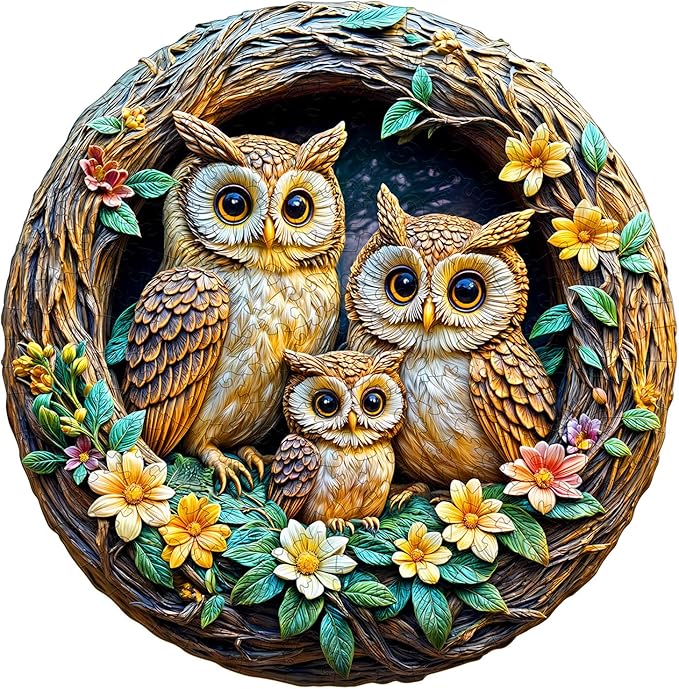 Wooden Puzzles for Adults - Owl Family Wooden Jigsaw Puzzle - Unique Shape 3D Vision Wood Puzzles Adult - Christmas Birthday Gifts for Adults/Friends/Family - 100pcs 8.5 * 8.3in