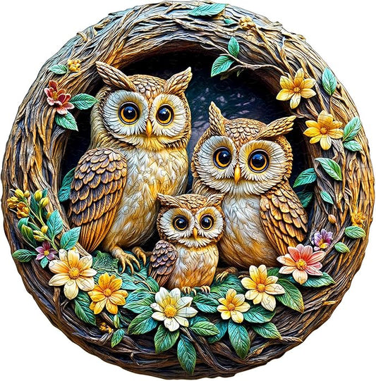 Wooden Puzzles for Adults - Owl Family Wooden Jigsaw Puzzle - Unique Shape 3D Vision Wood Puzzles Adult - Christmas Birthday Gifts for Adults/Friends/Family - 200pcs 11.4 * 11.3in