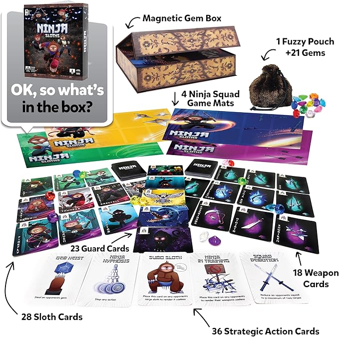Card Games for Kids 8-12 Ninja Sloths 2 + Players, Ages 8+ Strategic Fun Family Games for Kids 8-12, Teens and Adults Easy to Learn & Quick, Strategy | Christmas Family Game Night, Kid and Adults