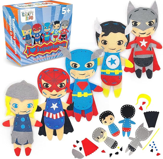 Superhero Sewing Kits for Little Kids 5 Easy Projects for Children Beginners Sewing kit Kid Crafts Make Your Own Felt Pillow Plush Craft Kit My First Sewing Kit Learn to Sew Kit