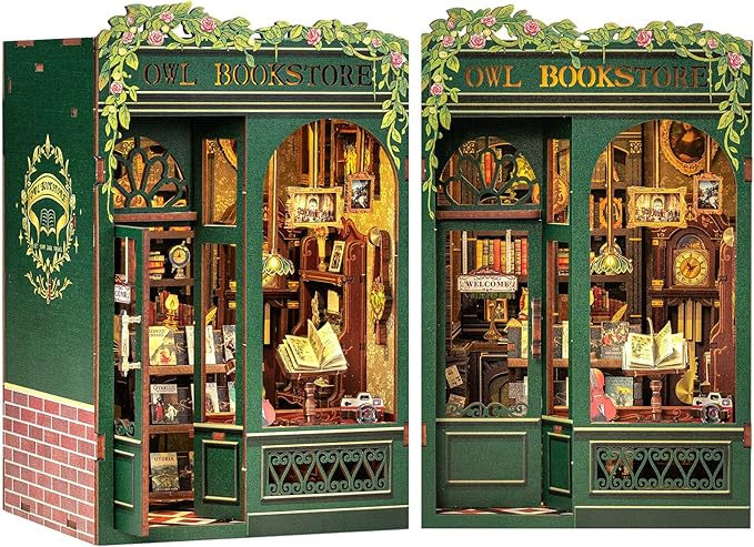 Cutefun Book Nook Kit - DIY Miniature House Kit for Bookshelf Decor, Book Nook Kits for Adults & Beginners, 3D Wooden Puzzle Dollhouse, Ideal Gift for Family and Friends (OWL Bookstore)