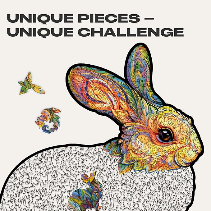 UNIDRAGON Original Wooden Jigsaw Puzzles - Precious Rabbit, 700 pcs, Royal Size 20.8"x21.6", Beautiful Gift Package, Unique Shape Best Gift for Adults and Kids