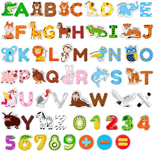 JoyCat Wooden Kids Magnets – 26 Cute Animals, Alphabet Uppercase Letters, and 0-9 Numbers, Fridge Magnets for Toddlers, Fun Educational Spelling Learning Gift for Toddlers & Kids