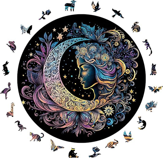 Wooden Puzzles for Adults, 200 Pieces Sun and Moon Uniquely Irregular Animal Shaped Wooden Jigsaw Puzzles, Creative Gift for Teenagers and Adults