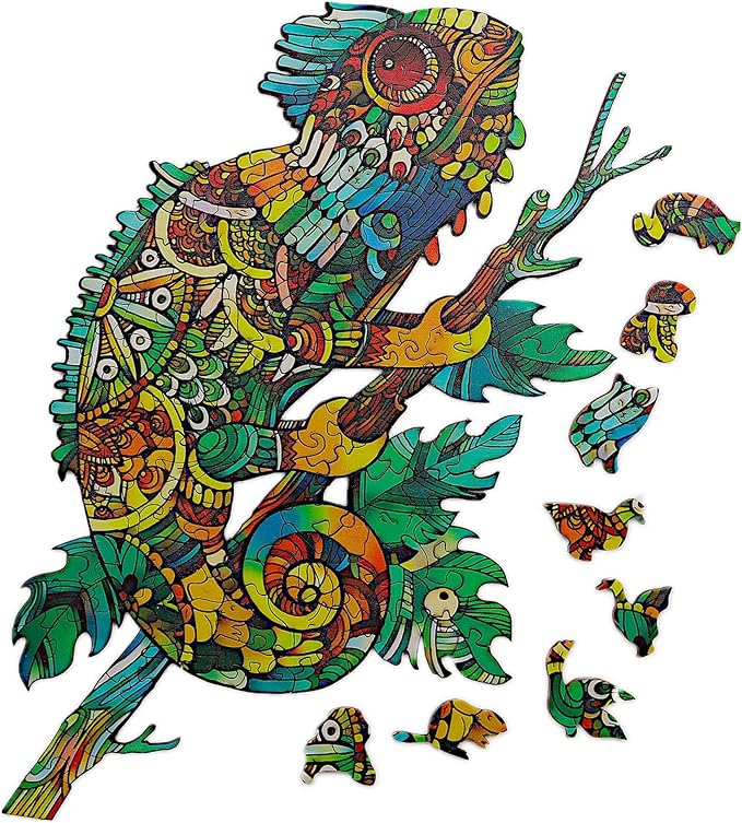 Wooden Jigsaw Puzzle for Adults,Unique Chameleon Animals Shaped Magic Jigsaw Puzzle Pieces Best Gift for Adults,Can be Used as a Cool Mouse Pad, 127pcs,(11.5x8 inches) Large…