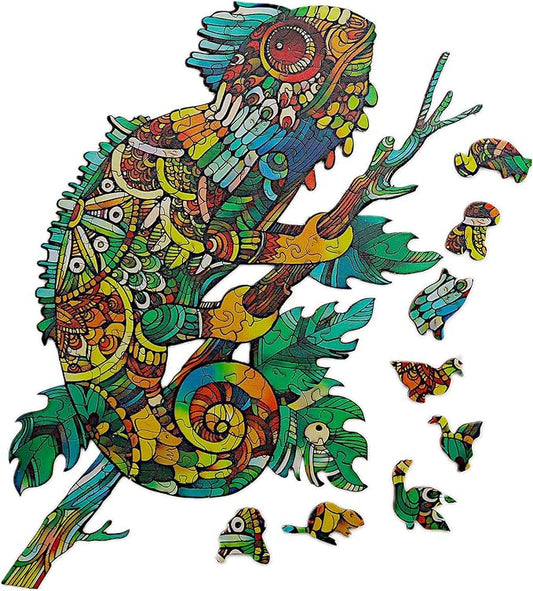 Wooden Jigsaw Puzzle for Adults,Unique Chameleon Animals Shaped Magic Jigsaw Puzzle Pieces Best Gift for Adults,Can be Used as a Cool Mouse Pad, 127pcs,(11.5x8 inches) Large…