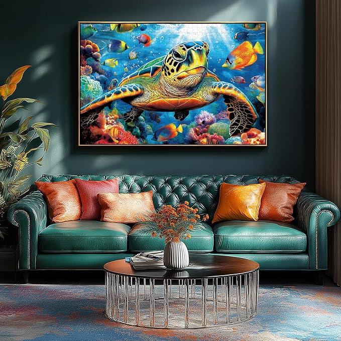 Blueforest Ocean 500 Piece Puzzles for Adults - Sea Turtle Conservation Jigsaw Puzzle, Recycled Panoramic Coral Reef Art & Challenging Family Activity (23"x15")