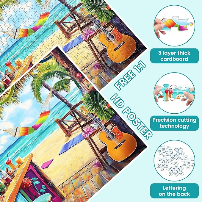 500 Piece Puzzle for Adults, Vacation Jigsaw Puzzle, Seaside Bar Puzzles 500 Pieces Birthday Party for Family Kids and Adults Funny Puzzle, Fun and Challenging Family Games 20.5×15 in