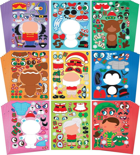 JOYIN 48 Pcs Christmas Make A Face Sticker Sheets Make Your Characters with Santa Santa, Gnome, Reindeer, Snowman, Gifts for Kids School Activities Party Favor Supplies Xmas Craft