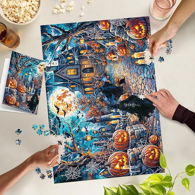 Puzzles for Adults 1000 Pieces, Haunted Halloween Night House Jigsaw Puzzles, Fun Horror Challenging Puzzle, Halloween Puzzles Gift, Home Decoration Puzzle, Interlock Perfectly No Dust