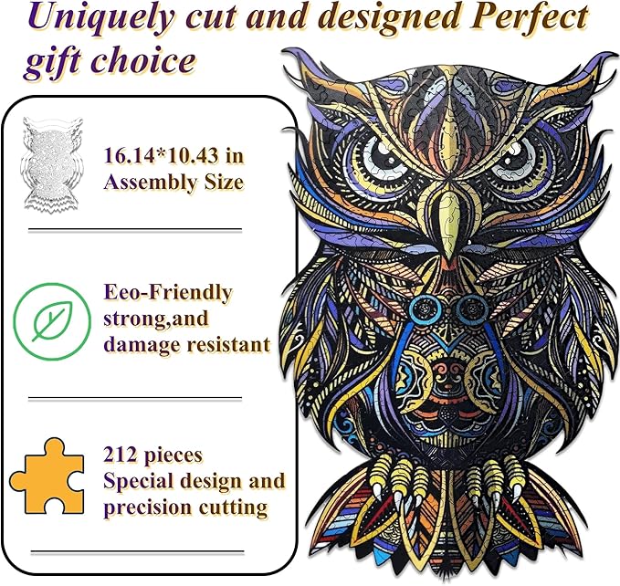 Wooden Jigsaw Puzzle for Adults,Owl Animals Shaped Magic Puzzle Pieces Best Gift for Adults,Can be Used as a Cool Mouse Pad,212pcs,(16.14 * 10.43 inches)