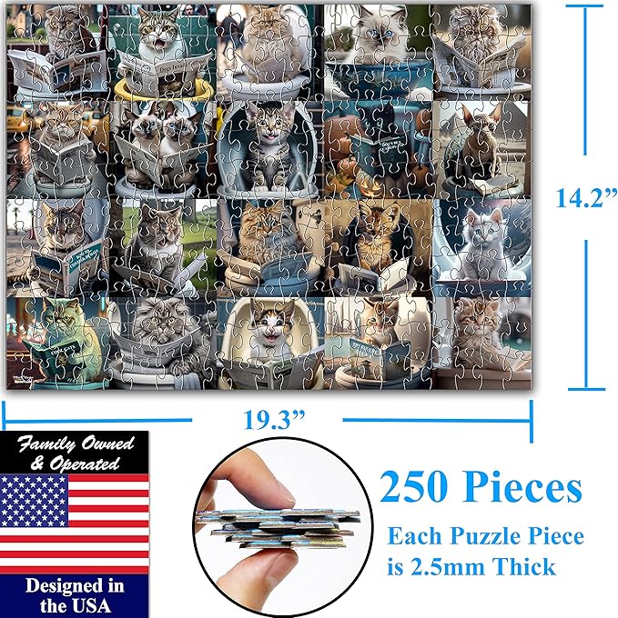 Think2Master Pooping Cats 250 Pieces Jigsaw Puzzle Featuring heartwarming Kittens and Cats. Perfect Bathroom Decoration, White Elephant Gag Gift. Fun Toy for Kids & Families. Size: 14.2” X 19.3”