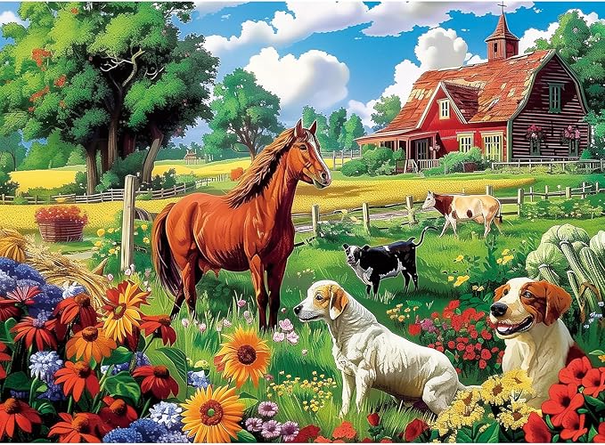 300 Piece Puzzles for Adults,Dogs and Horses Large Piece Jigsaw Puzzle for Adults Kids Seniors,Recycled Cardboard Dogs Puzzle 300 Piece,Family Activity Great Gift for Family Friends 20.5 * 15 in