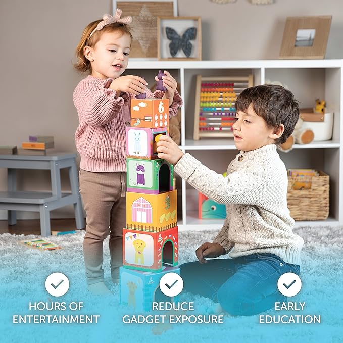 Play Brainy Farm Animal Sorting and Stacking Toys for Toddlers Ages 1-3 - 6 Sets of Animal Stacking Blocks Toddler Toys for Girls and Boys for Preschool Concepts & Early Learning Baby Gifts