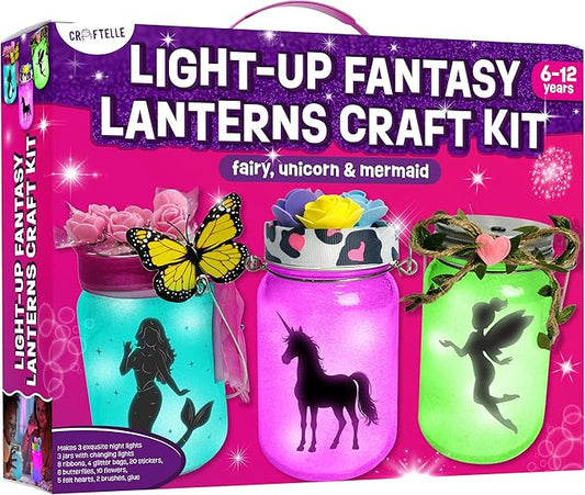 Light-up Unicorn Fairy & Mermaid Lanterns Craft Kit – Christmas Gifts for 8 9 10 11 12 Year Old Girls - Creative Art Girl Toys 8-10 Years Old and Up - Craft Kits for Girls Ages 8-12 - Tween Gift Ideas