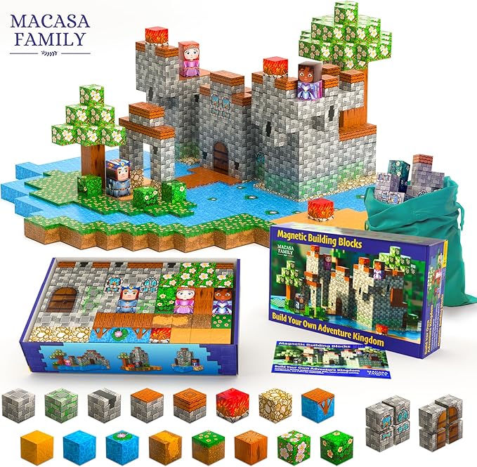 120-piece Magnetic Blocks for Kids Ages 4-8 - 1-inch Pixel Building Cubes | Stem Crafting Toy with Figures & Bag | Magnet Building Construction Toys for Boys & Girls 3+ Age