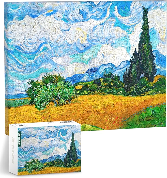 PieceRelax Puzzle Canvas Wall Art 366 Plastic Pieces for Adults - Vincent Van Gogh - Wheat Field with Cypresses - Unique Gift & Home Décor with Jigsaw Puzzle Artwork for Living Room Bedroom [HN1307]