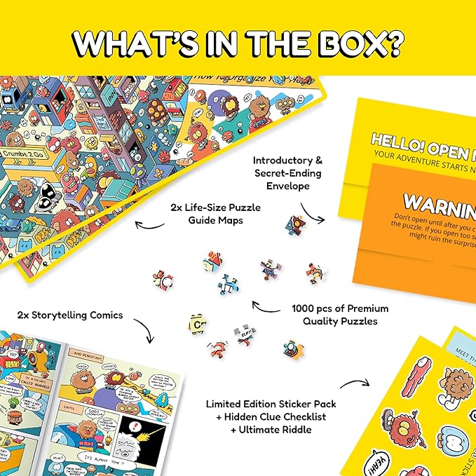 Jigsaw Puzzles 1000 Pieces - Magic Mystery Story Secret Ending Puzzle - Perfect Game Night for Adults & Kids - Cartoon City Building Theme Sci-Fi (Turbo 3000)