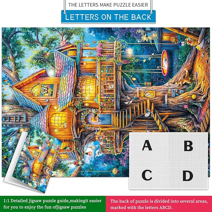Elf Tree House Jigsaw Puzzles for Adults 1000 Pieces, Interlock Perfectly Letter on Back No Dust, Home Decor Birthday Party Puzzle Gift, 1:1 Poster Jigsaw Puzzles for Adults
