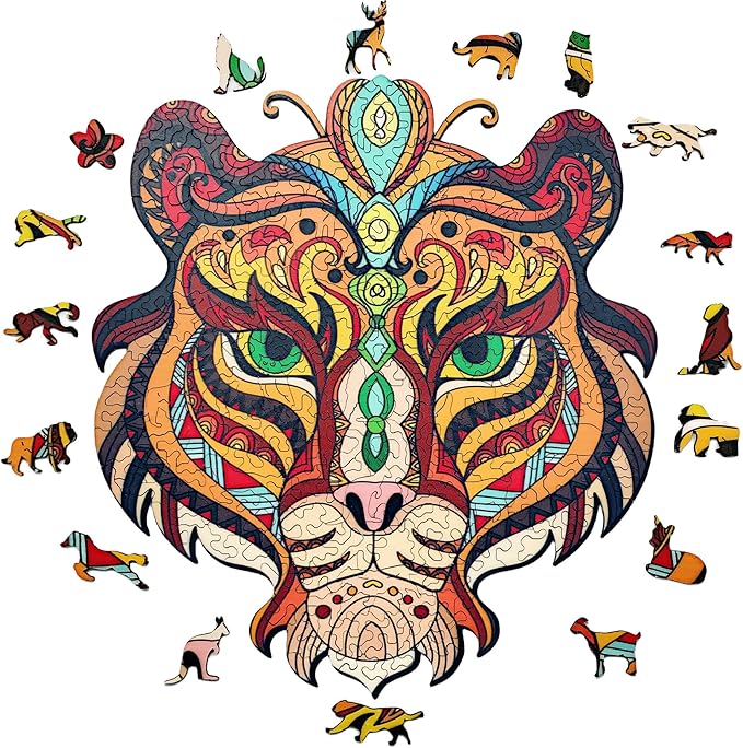 Wooden Jigsaw Puzzle for Adults,Tiger Animals Shaped Magic Puzzle Pieces Best Gift for Adults,Can be Used as a Cool Mouse Pad,220pcs,(13.97 * 12.99 inches)