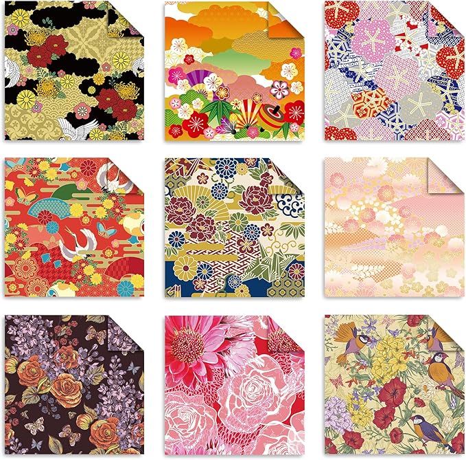 Origami 6x6 Paper Kit 150 Sheets 150 Vivid Colors Double Sided Same Printed Traditional Patterns Square for Arts Crafts Projects Japan Traditional Chiyo.Ethnic Flowers