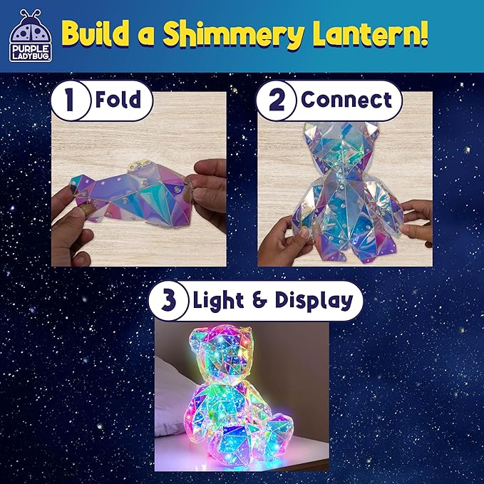 PURPLE LADYBUG Prismic 3D Bear Puzzle Nightlight - DIY LED Craft Kit for Kids & Teens, USB-Powered Holographic Light-Up Decor, Room Decor for Boys & Girls
