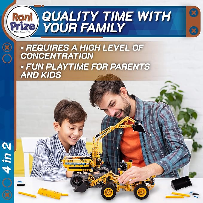 4-in-1 DIY Construction STEM Toy: 603-Piece Excavator Building & Robotics Kit, Educational Engineering Playset for Boys & Girls 8-12, Quality Family Time Popular Gift with Storage Box