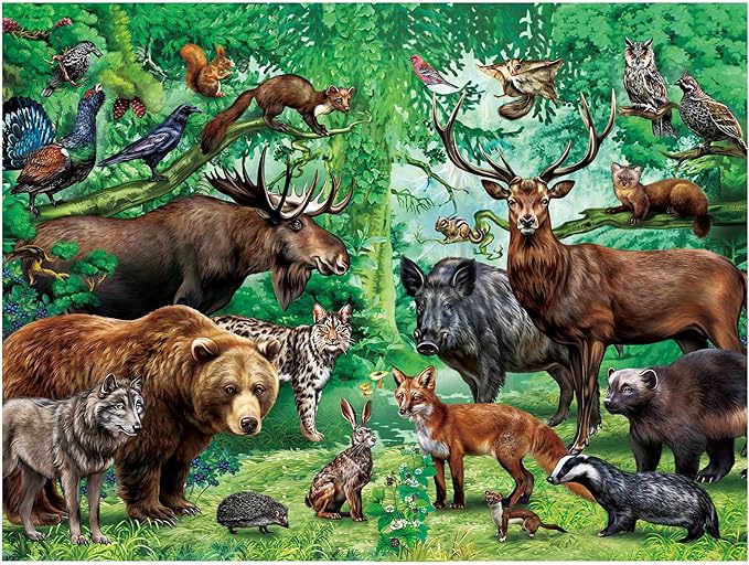 BenBen Puzzles for Kids Ages 4-6, Double Sided 100 Piece Puzzles for Kids, 2 in 1 Puzzle, Wild Animals, Learning Educational Jigsaw Puzzles Toys for Boys Girls (15.75” x 11.75”)