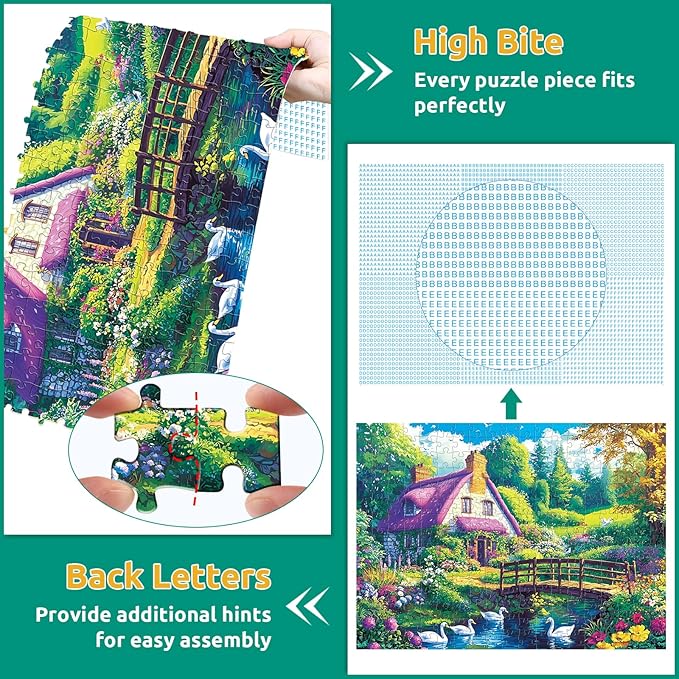 300 Piece Puzzle for Adults,Beautiful Country Cottage Puzzles for Adults Kids Elderly,Large Piece Landscape Puzzles for Kids Age 8-10 10-12,Challenging Nature Puzzle,Family Game Great Gift 20.5x15 in